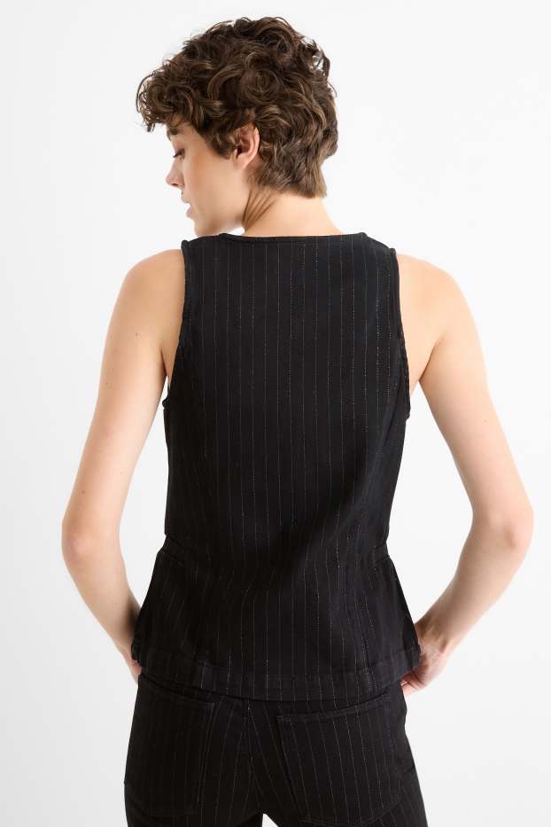 Femei - Vestă din denim - cambrată - dungi fine - negru