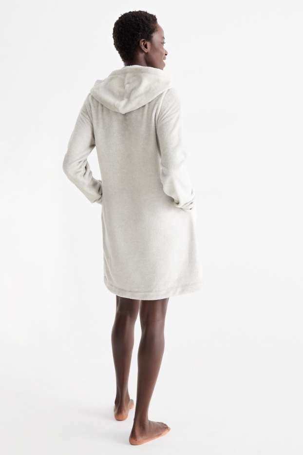 Damen - Fleece-Nachthemd mit Kapuze - Lilo & Stitch - hellgrau