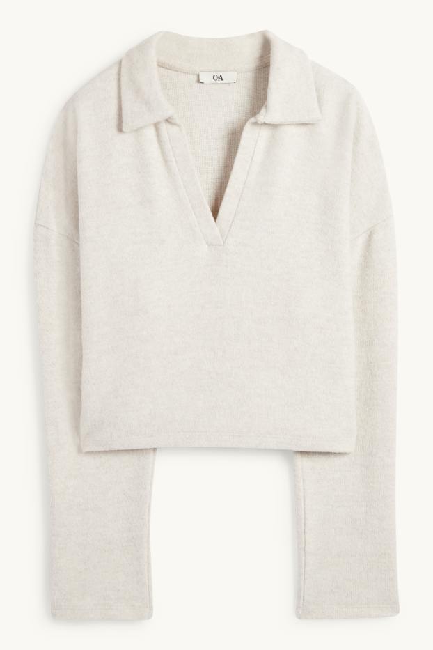 Femmes - Pull - finition côtelée - beige clair