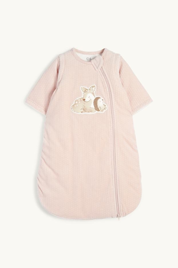 Baby: meisjes - Reekalfje en egel - babyslaapzak - 0 tot 6 maanden - met structuur - roze