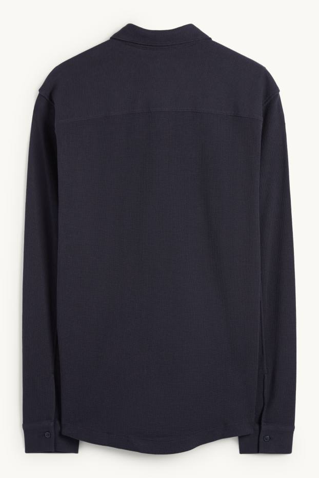 Hommes - Chemise - regular fit - col kent - finition texturée - bleu foncé