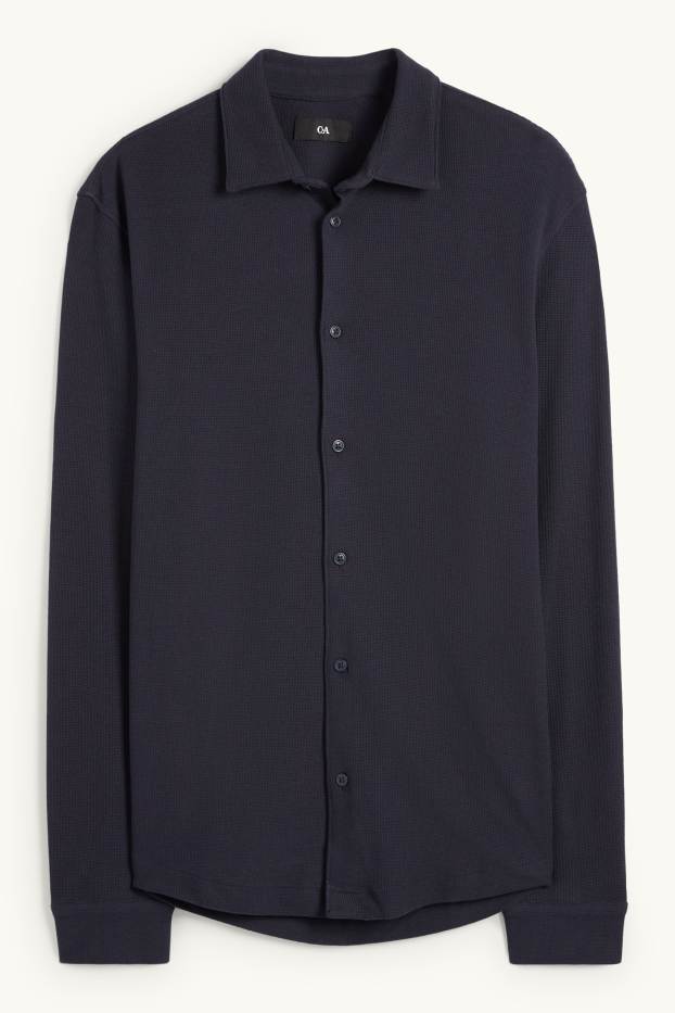 Hommes - Chemise - regular fit - col kent - finition texturée - bleu foncé