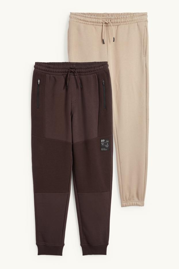 Kinderen: jongens - Set van 2 - joggingbroek - donkerbruin