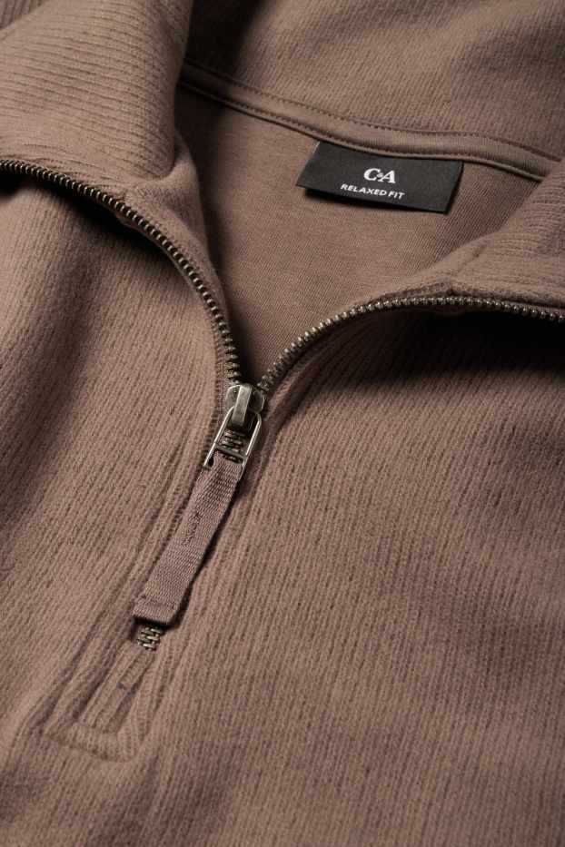 Hommes - Sweat - finition côtelée - marron