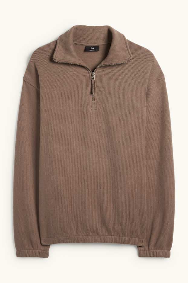 Hommes - Sweat - finition côtelée - marron