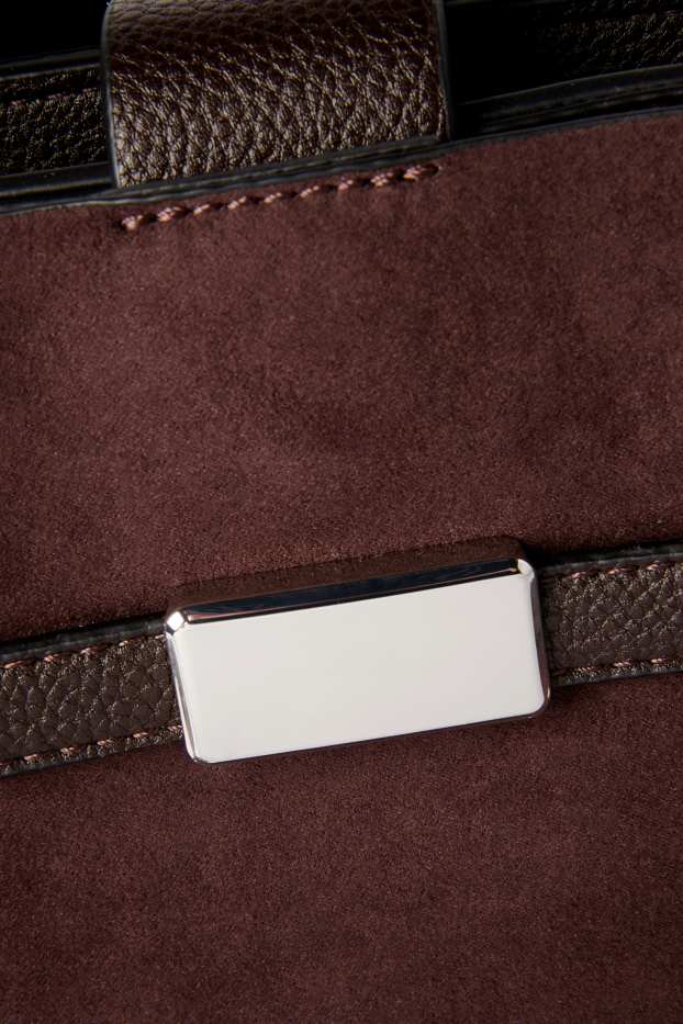 Femmes - Petit cabas - faux suède - marron foncé