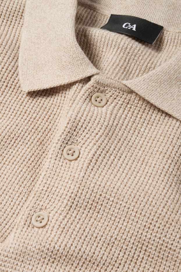 Herren - Langarm-Poloshirt - Regular Fit - gestrickt - strukturiert - hellbeige
