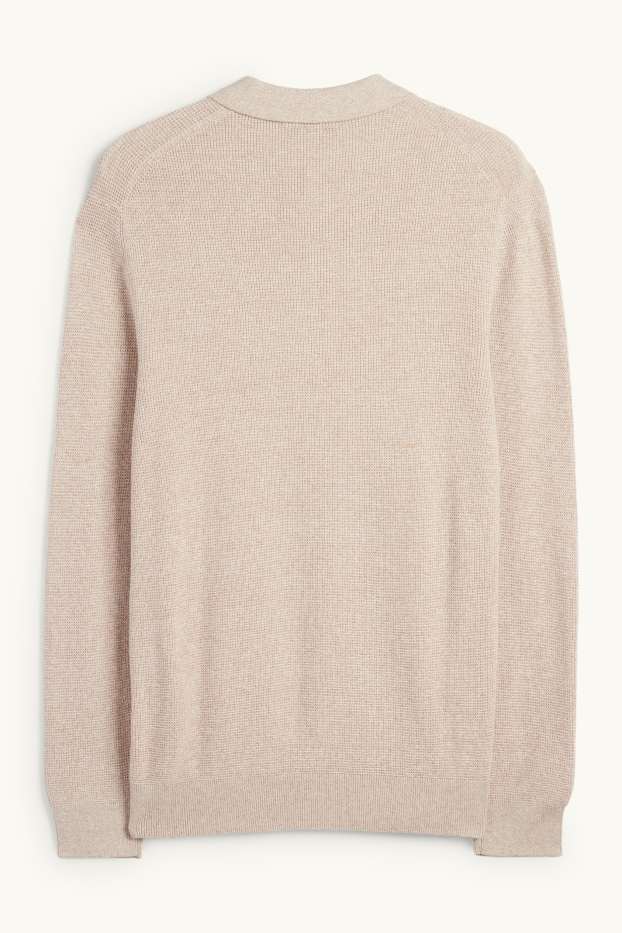 Herren - Langarm-Poloshirt - Regular Fit - gestrickt - strukturiert - hellbeige