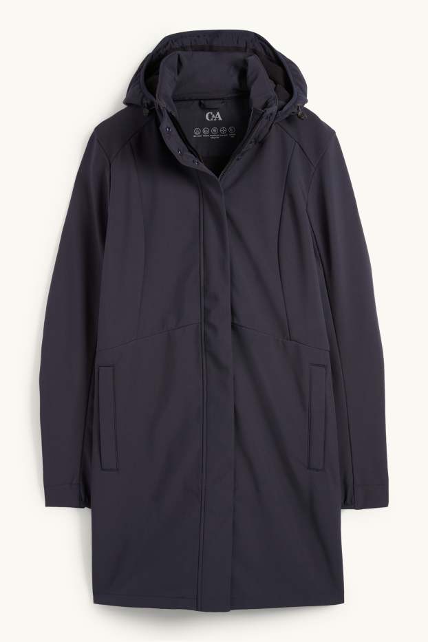 Dames - Softshellmantel met capuchon - waterafstotend - 4 Way Stretch - donkerblauw