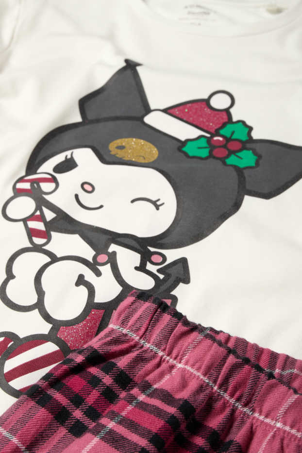 Kinder Mädchen - Kuromi - Set - Pyjama mit Flanellhose und Schlafmaske - weiß / pink
