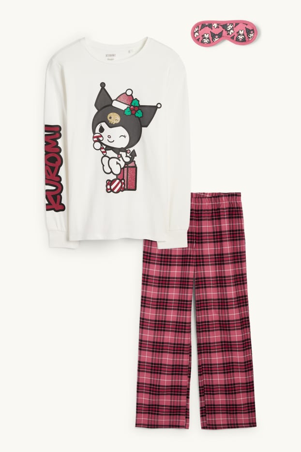 Kinder Mädchen - Kuromi - Set - Pyjama mit Flanellhose und Schlafmaske - weiß / pink