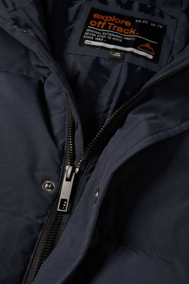 Enfants garçons - Doudoune en duvet avec capuche et garniture en imitation fourrure - bleu foncé