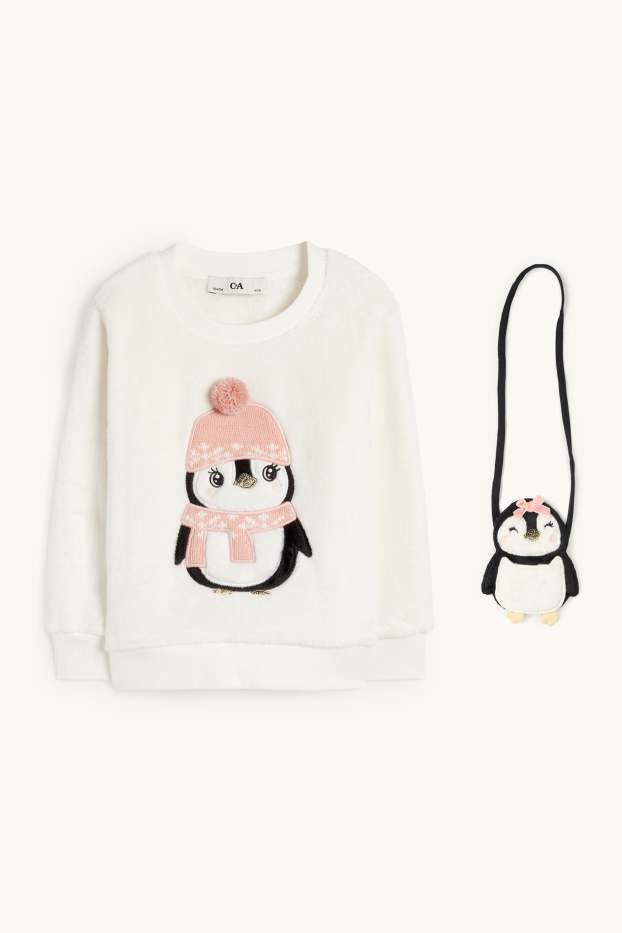 Enfants filles - Pingouin - ensemble - sweat et sac à bandoulière - 2 pièces - blanc crème
