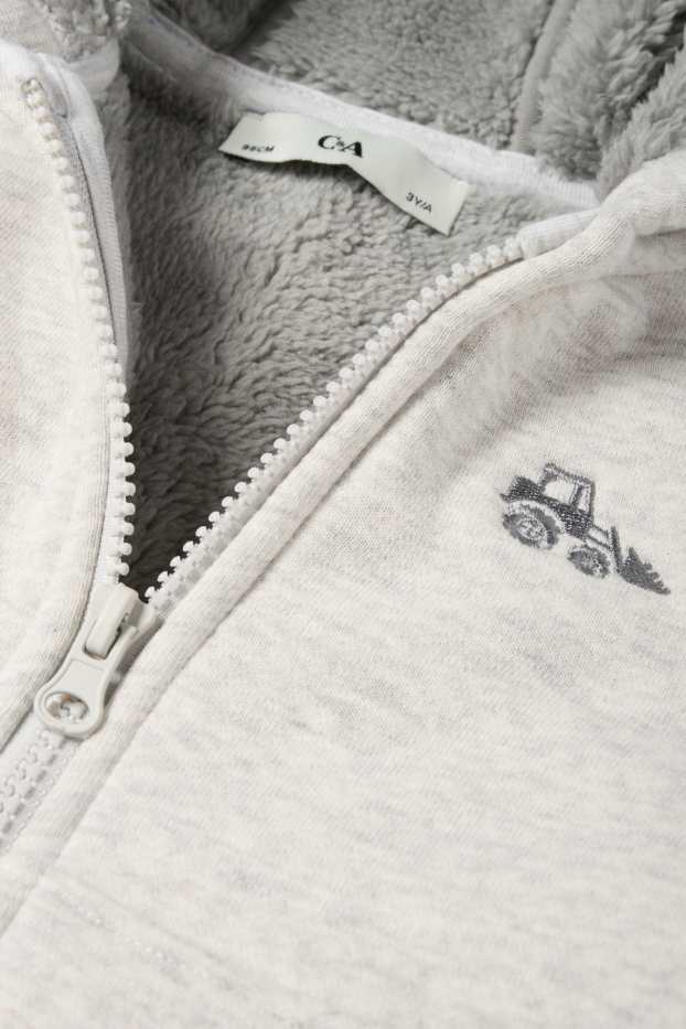 Kinderen: jongens - Graafmachine - sweatvest met capuchon - licht grijs-mix