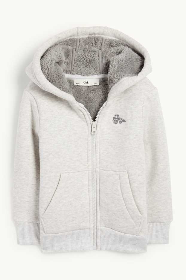 Kinderen: jongens - Graafmachine - sweatvest met capuchon - licht grijs-mix
