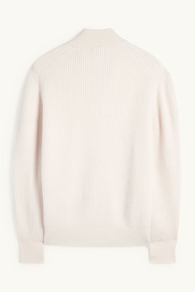 Bărbați - Cardigan tricotat cu conținut de cașmir - amestec de lână - reiat - alb-crem