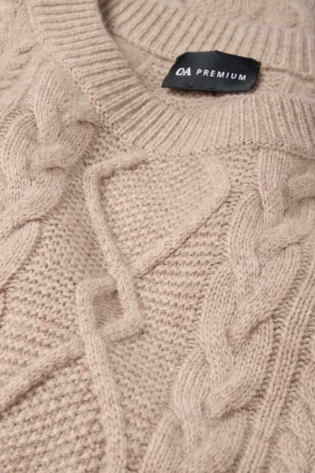 Men - Jumper with cashmere - wool blend - cable knit pattern - taupe