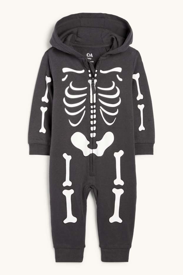 Baby: jongens - Skelet - babypak voor Halloween - donkergrijs