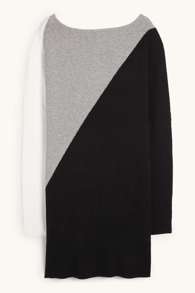 Women - Knitted dress - ribbed - black / gray