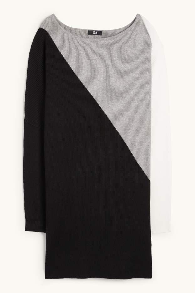 Women - Knitted dress - ribbed - black / gray