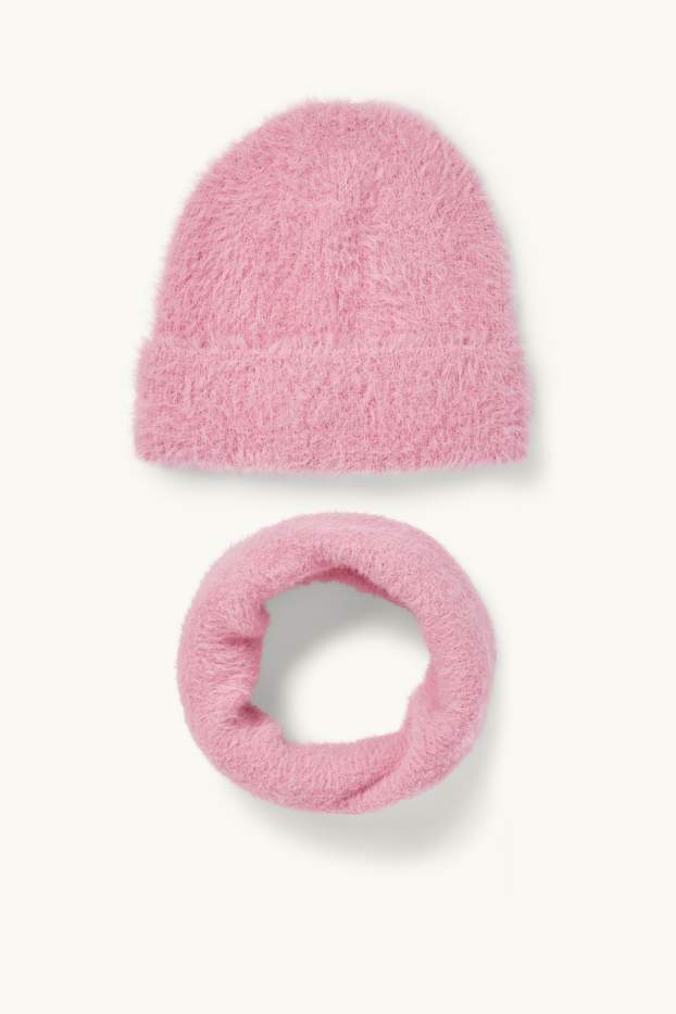 Copii - Fete - Set - căciulă și fular circular - 2 piese - roz