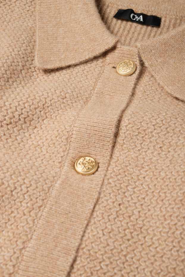 Dámské - Pletený kardigan - strukturovaný - béžová