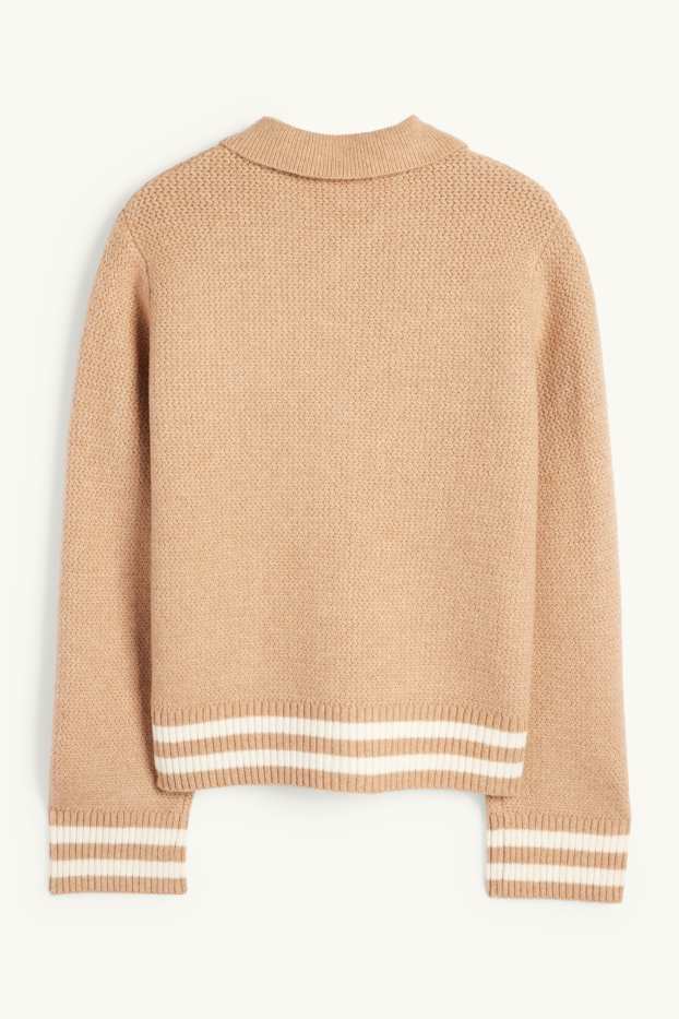 Dámské - Pletený kardigan - strukturovaný - béžová