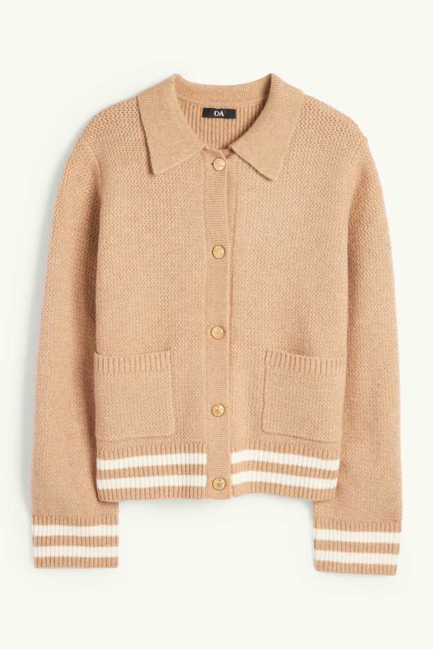 Dámské - Pletený kardigan - strukturovaný - béžová