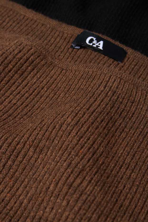 Women - Knitted dress - ribbed - brown