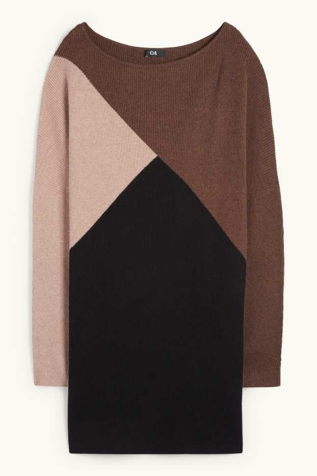 Women - Knitted dress - ribbed - brown