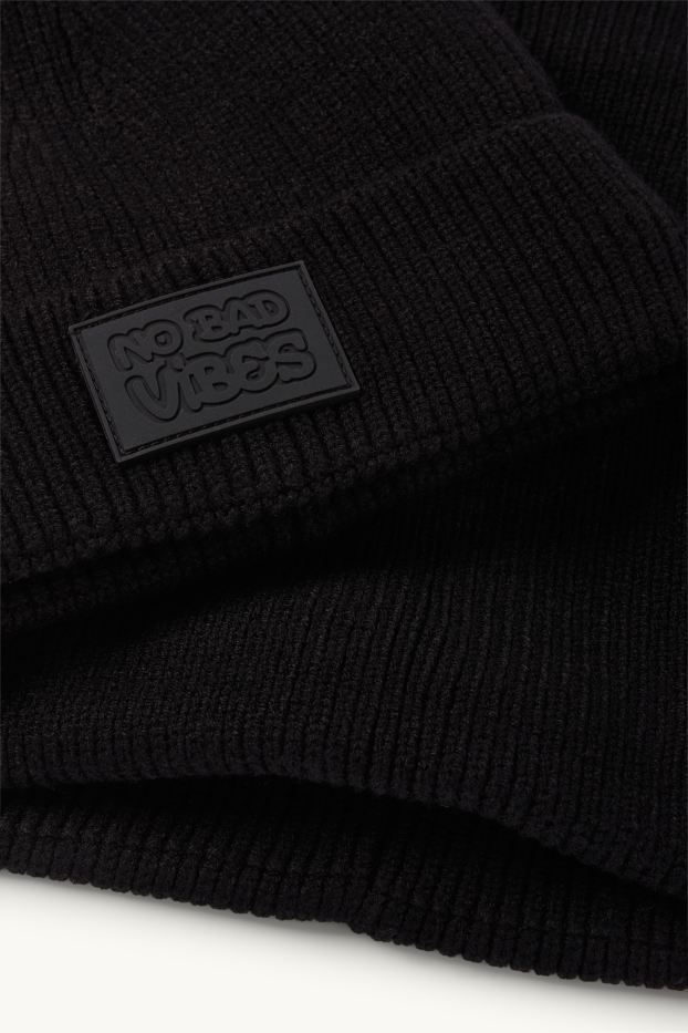 Kinder Buben - Set - Mütze und Loop Schal - 2 teilig - gerippt - schwarz