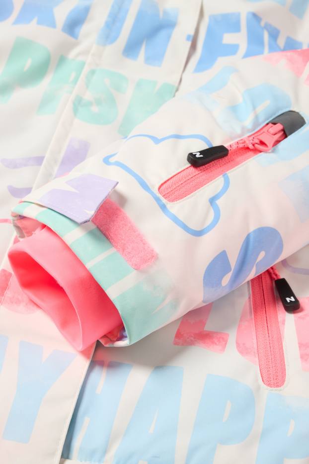 Copii - Fete - Geacă de schi cu glugă - impermeabilă - cu model - alb