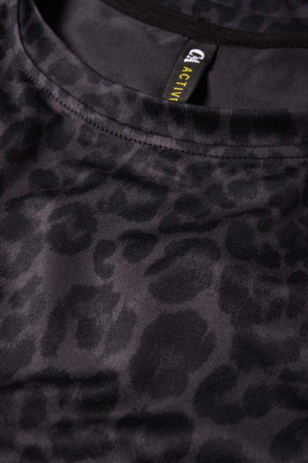 Damen - Sport-Langarmshirt - Relaxed Fit - Leo-Print - schwarz / grau