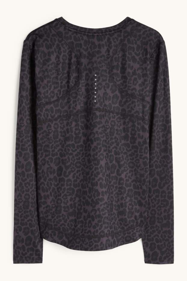 Damen - Sport-Langarmshirt - Relaxed Fit - Leo-Print - schwarz / grau