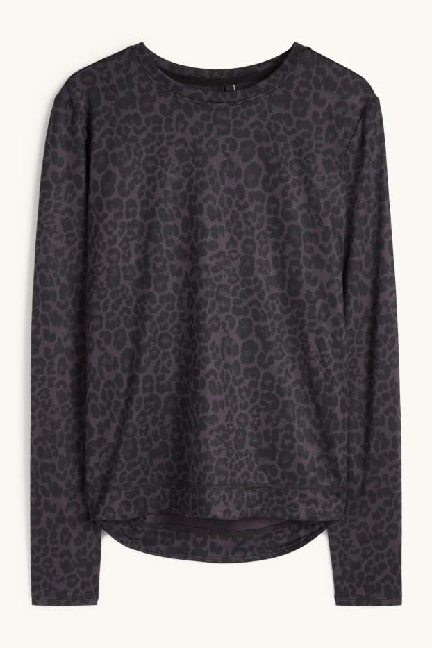Damen - Sport-Langarmshirt - Relaxed Fit - Leo-Print - schwarz / grau