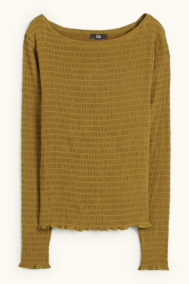 Damen - Langarmshirt - Regular Fit - gesmokt - grün