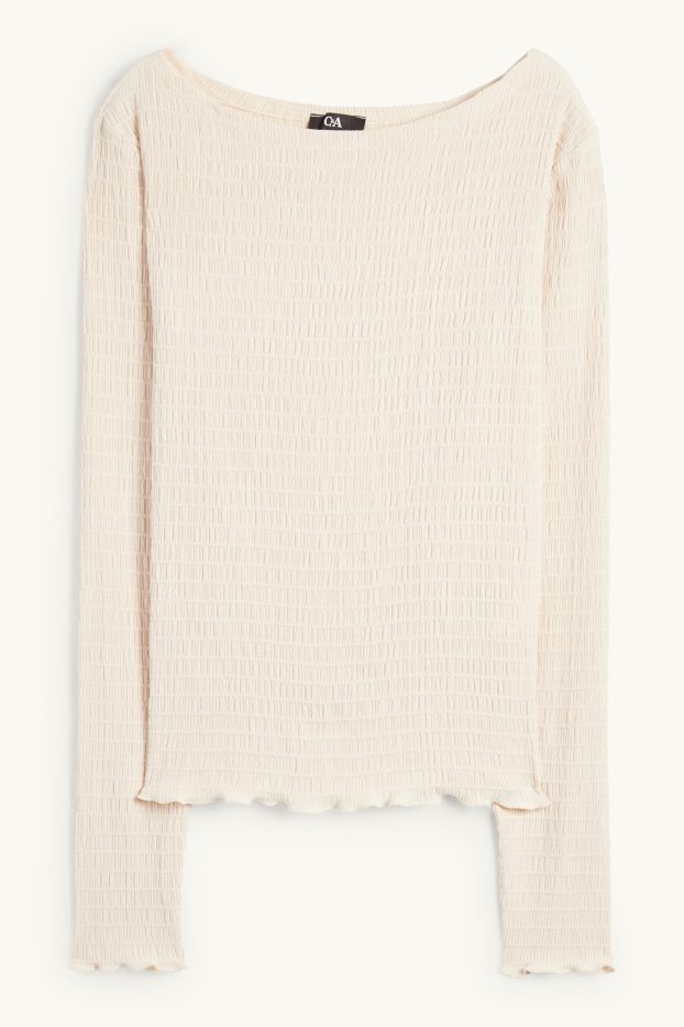 Dona - Samarreta de màniga llarga - regular fit - frunzida - blanc trencat