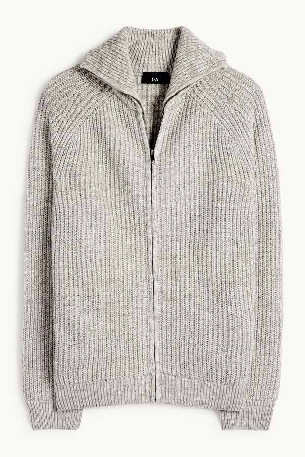 Men - Cardigan - ribbed - light gray
