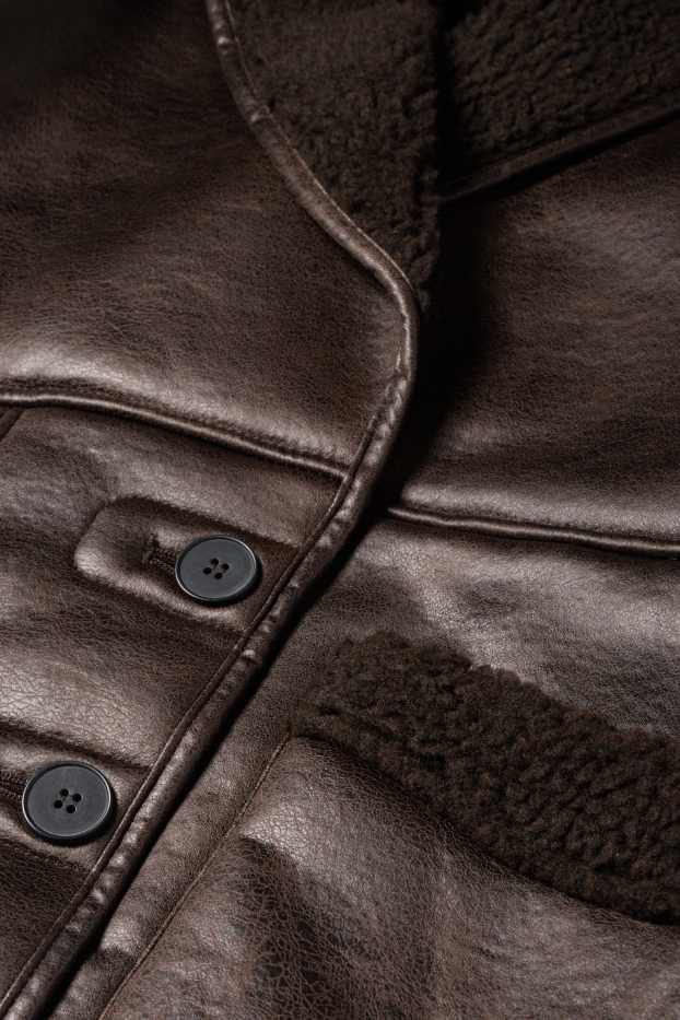 Dames - Shearling jas - imitatieleer - donkerbruin