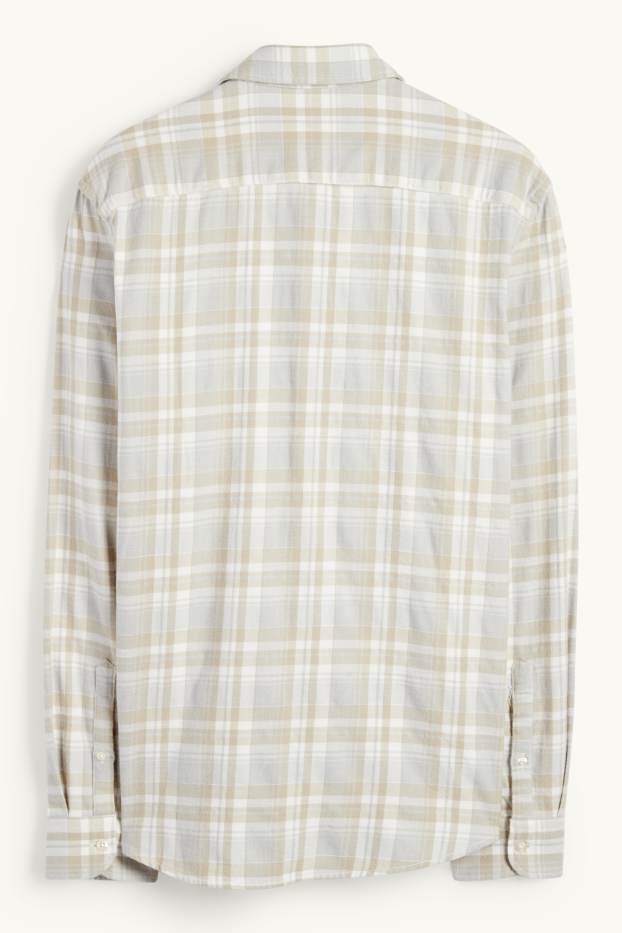 Uomo - Camicia di flanella - regular fit - collo all'italiana - a quadretti - grigio chiaro