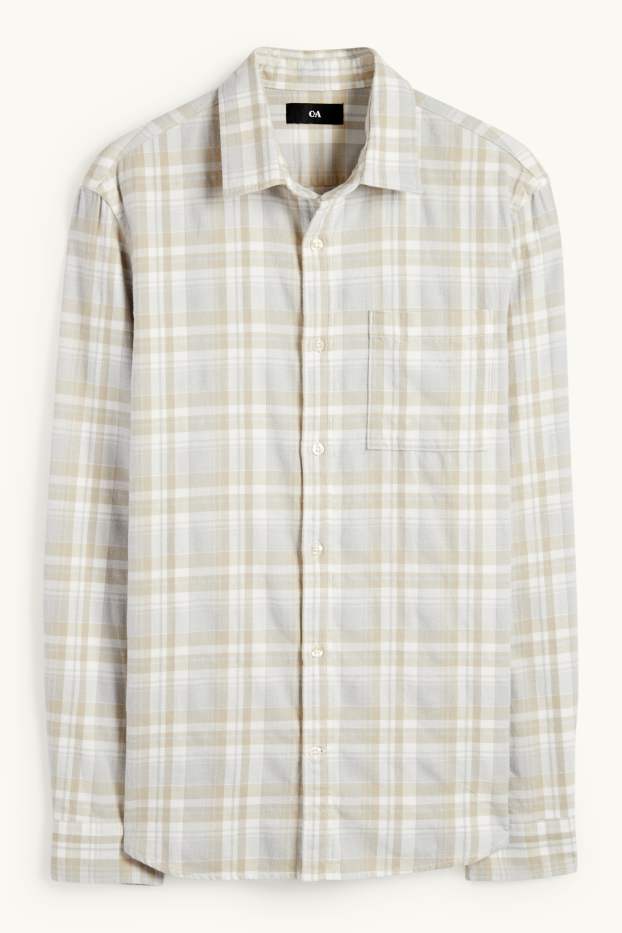 Uomo - Camicia di flanella - regular fit - collo all'italiana - a quadretti - grigio chiaro