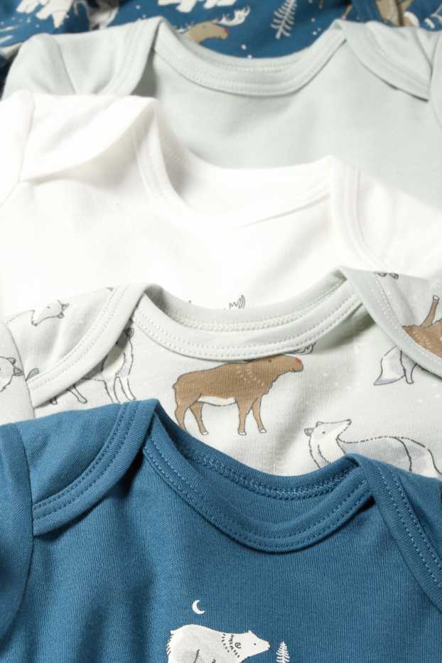 Baby Boys - Multipack of 5 - polar bear, elk and fox - baby bodysuit - dark blue