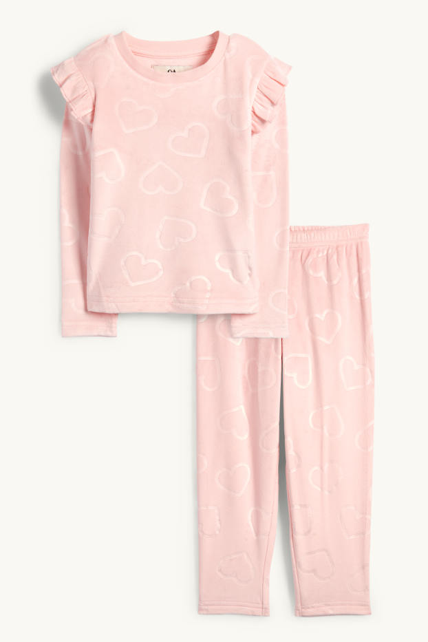 Enfants filles - Cœurs - pyjama d’hiver - 2 pièces - rose