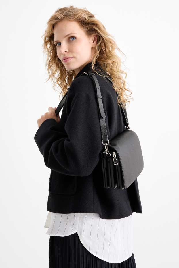 Damen - Umhängetasche mit abnehmbarem Taschengurt - Lederimitat - schwarz