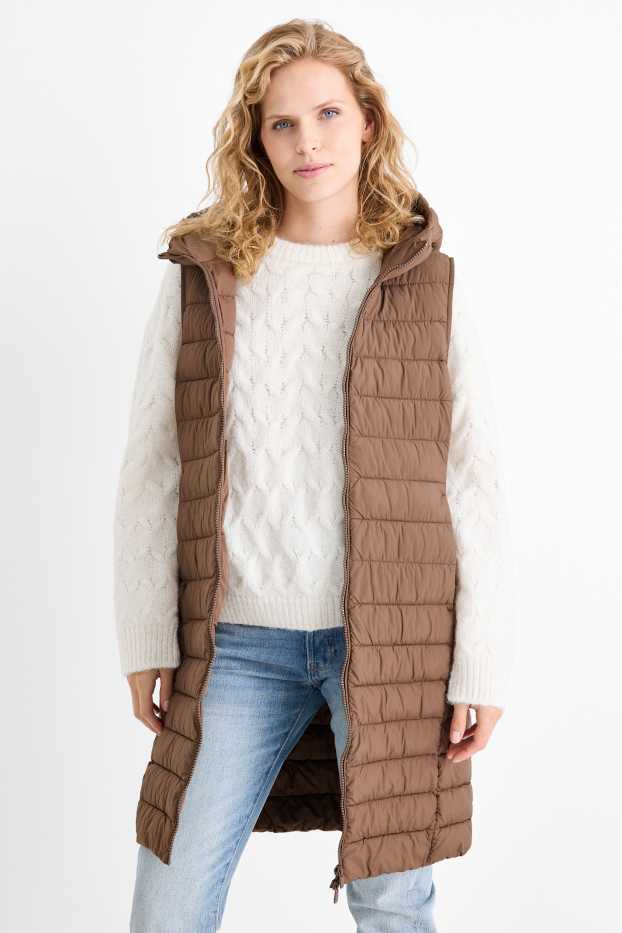 Mujer - Chaleco acolchado con capucha - marrón