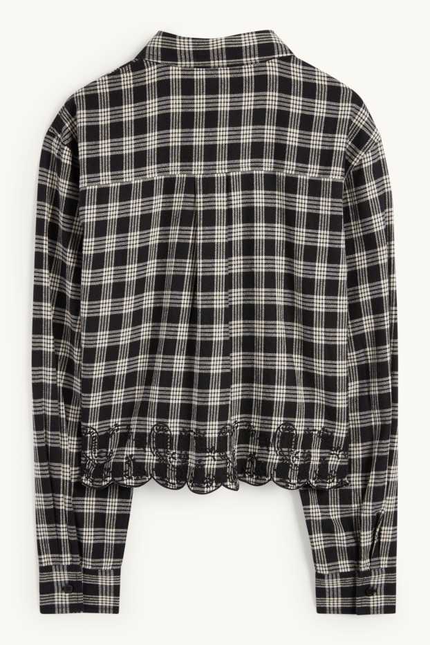 Donna - Blusa di flanella - a quadretti - nero / bianco