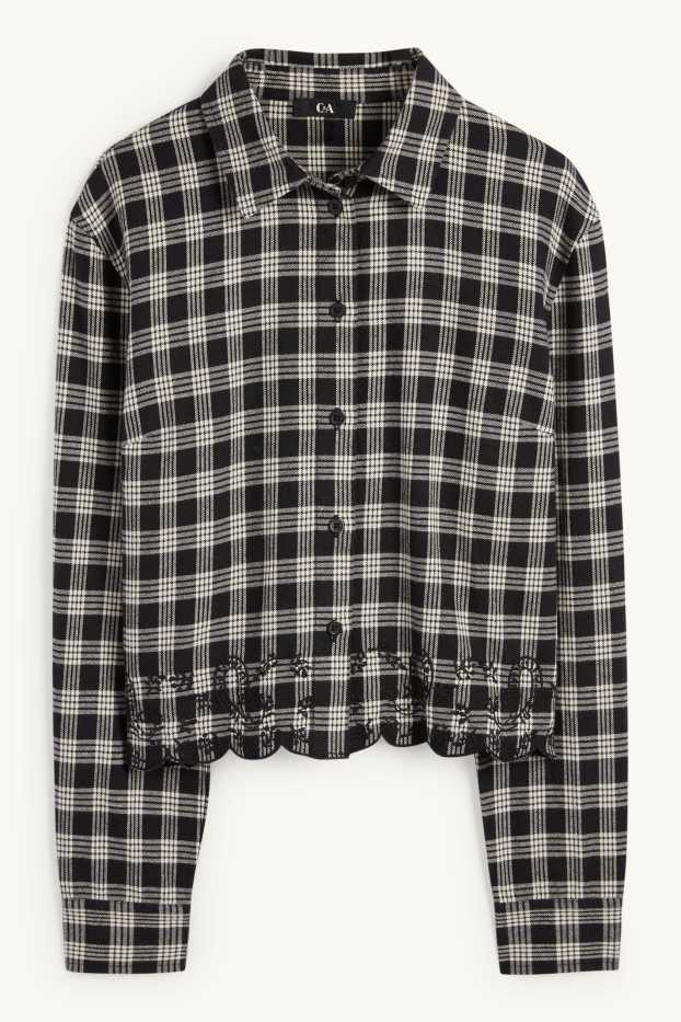 Donna - Blusa di flanella - a quadretti - nero / bianco