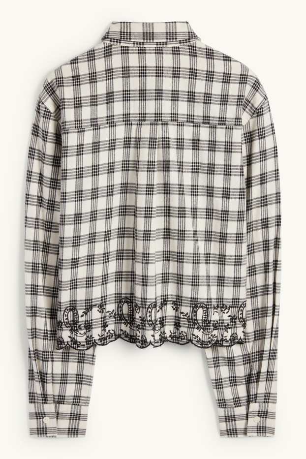 Femmes - Chemisier en flanelle - à carreaux - blanc / noir