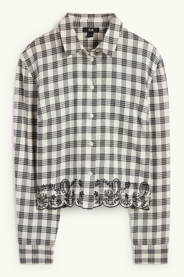 Femmes - Chemisier en flanelle - à carreaux - blanc / noir