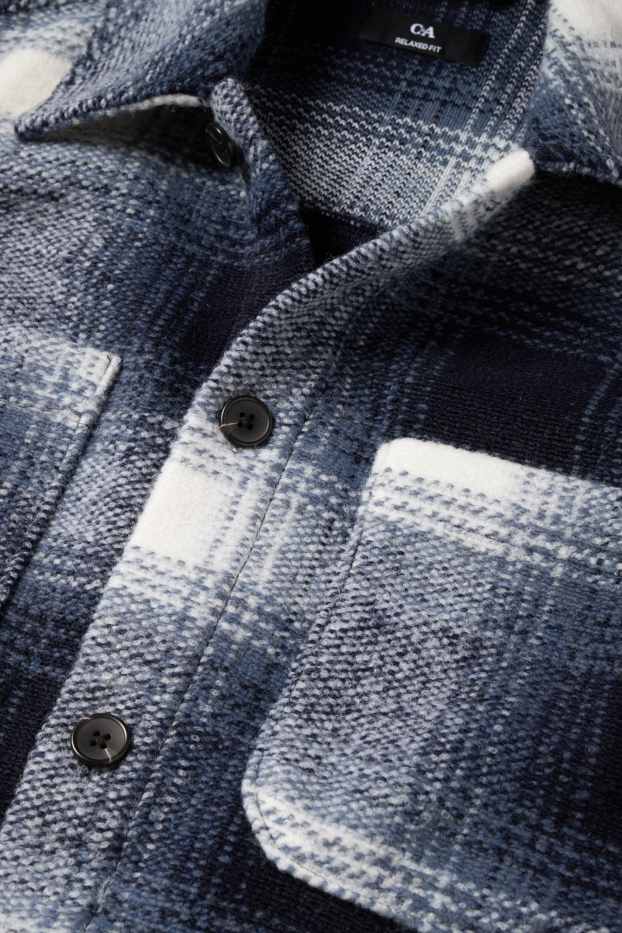 Hommes - Veste-chemise - relaxed fit - col kent - à carreaux - bleu foncé / blanc